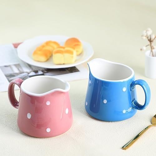 Miniatura 7 de CHOOLD Crema de cerámica de lunares con asa, jarra de leche de café, jarra de servir, jarra de salsa, jarra de crema de leche para cocina, 8.5 onzas