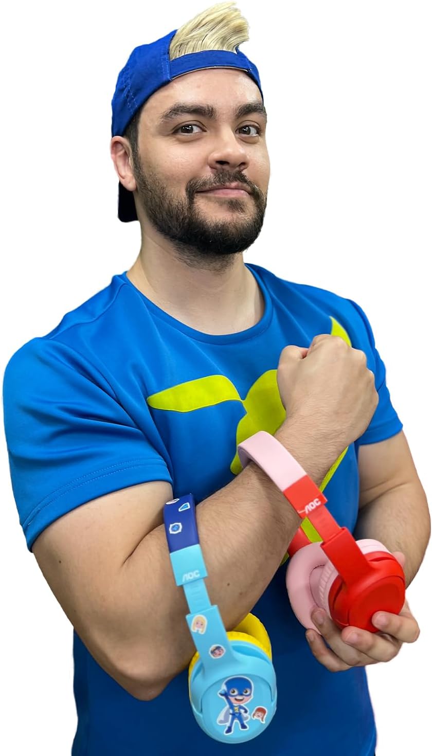AOC - Headphone Bluetooth Luccas Neto Aventureiro Azul LN001BL/00 com adesivos para personalizar seu fone!