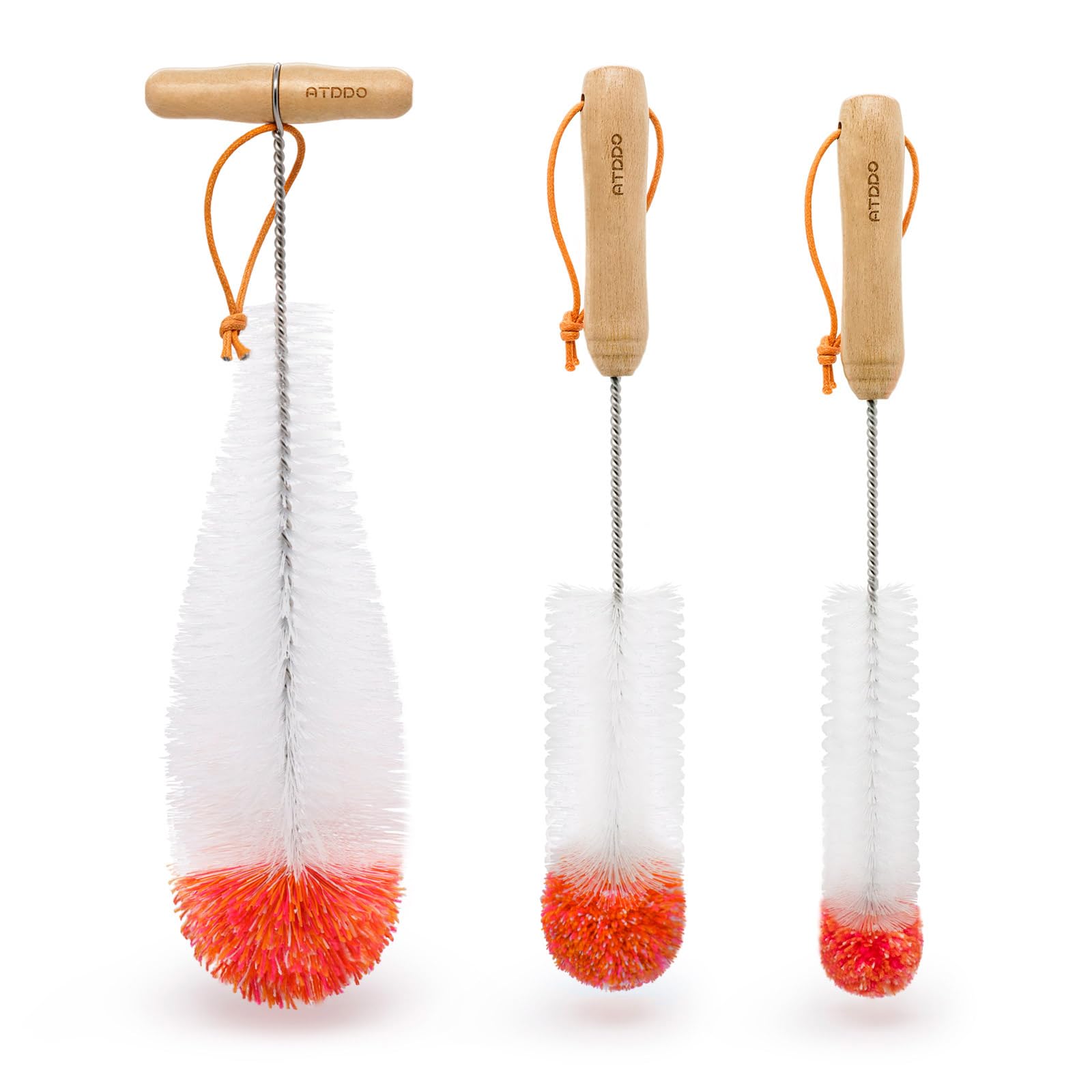 ATDDO Bottle Brush, Set of 3 Bottle Brushes for Cleaning SodaStream, Long Handle Water Bottle Cleaner Brush for Flask, Glass and Narrow Neck Bottles