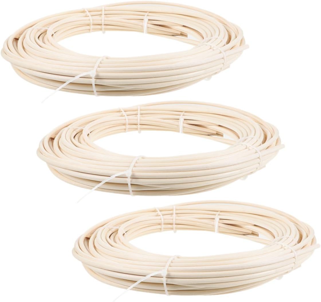 Veemoon 3 Rolls Basket Round Reed: 5mm Coil Weaving Rattan Reeds - 250g Furniture Chair Making Canes - Natural Rattan Weaving Material for Repairing