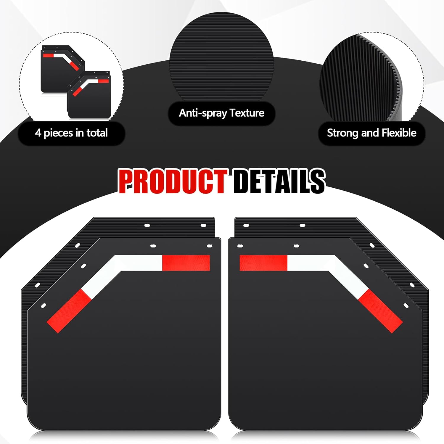 BBTO 4 Pack 24" x 24" Angled Mud Flaps for Semi Trucks 1/5" Thick Black Heavy Duty Mudflaps with 8 Pcs PVC Night Reflective Stickers Fit for Semi Trucks Trailers