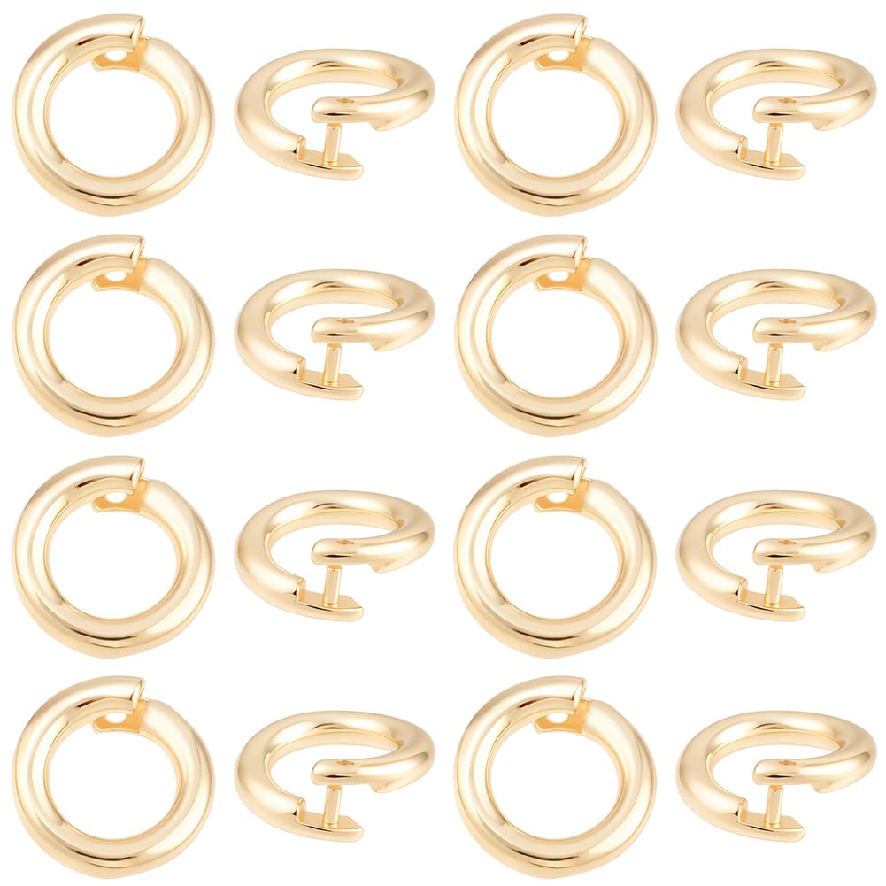 Beebeecraft 1 Box 20Pcs 14K Gold Plated Locking Jump Rings, OD 8mm ID 5mm Brass Round Open Jump Ring Clasp Circle Twister Snap Clasp Connector for Jewellery Making Necklace Bracelet Keychain