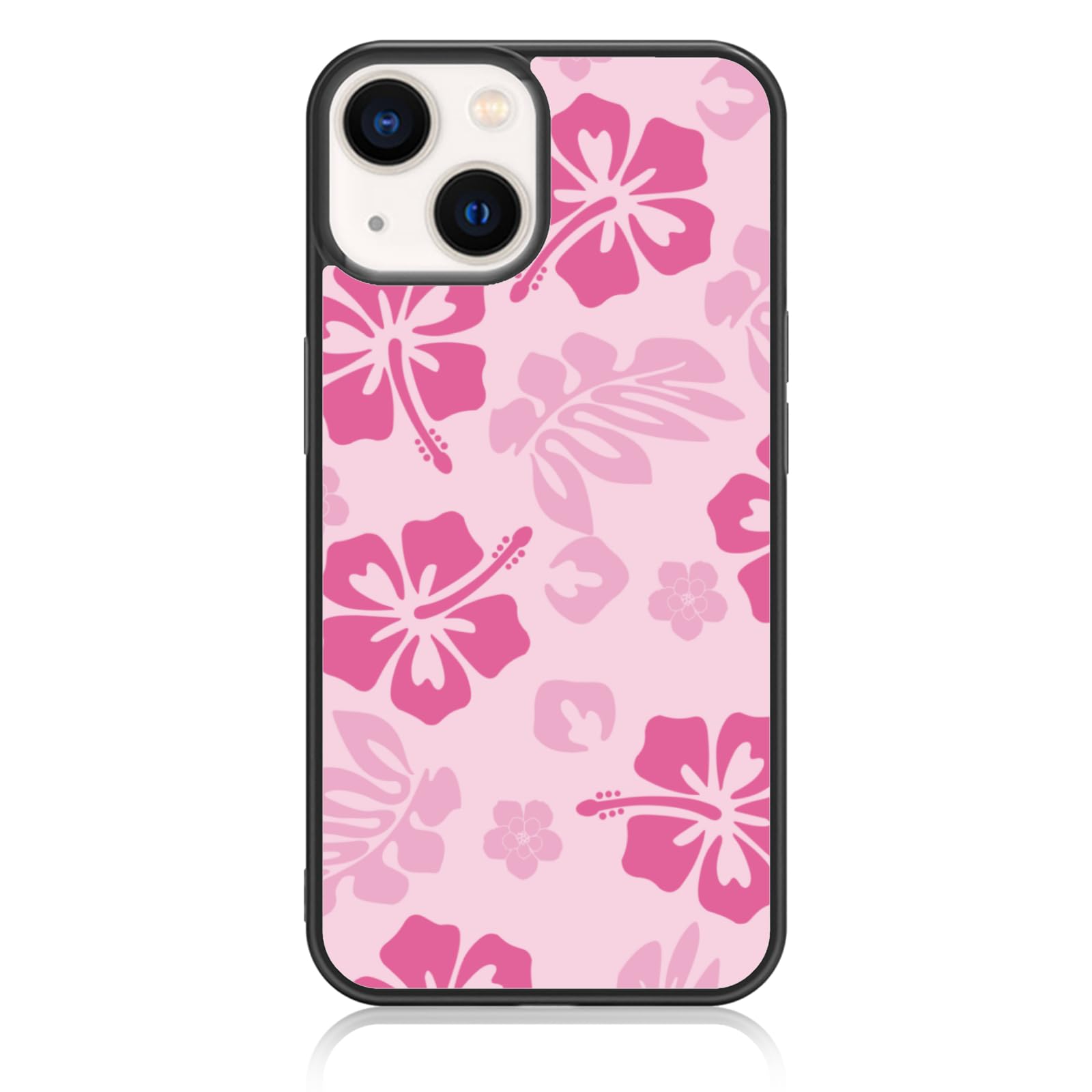FANXI Pink Hibiscus Phone Case Compatible with iPhone 14 6.1 Inch - Shockproof Protective TPU Cute Flower Printed Phone Case Designed for iPhone 14