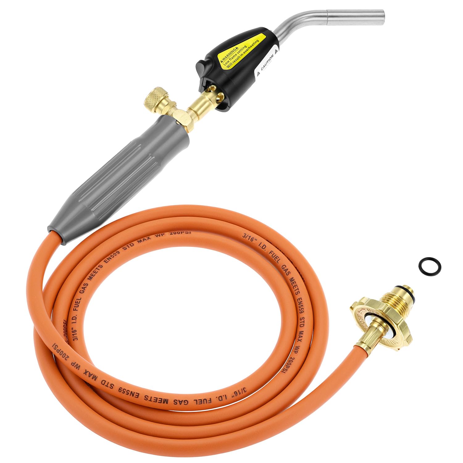 QWORK Torcia di saldatura, arancione, rame, tubo da 200 cm, accensione elettrica, compatibile con valvole di tipo 1 e OPD, multifunzione per saldatura, saldatura e progetti fai da te