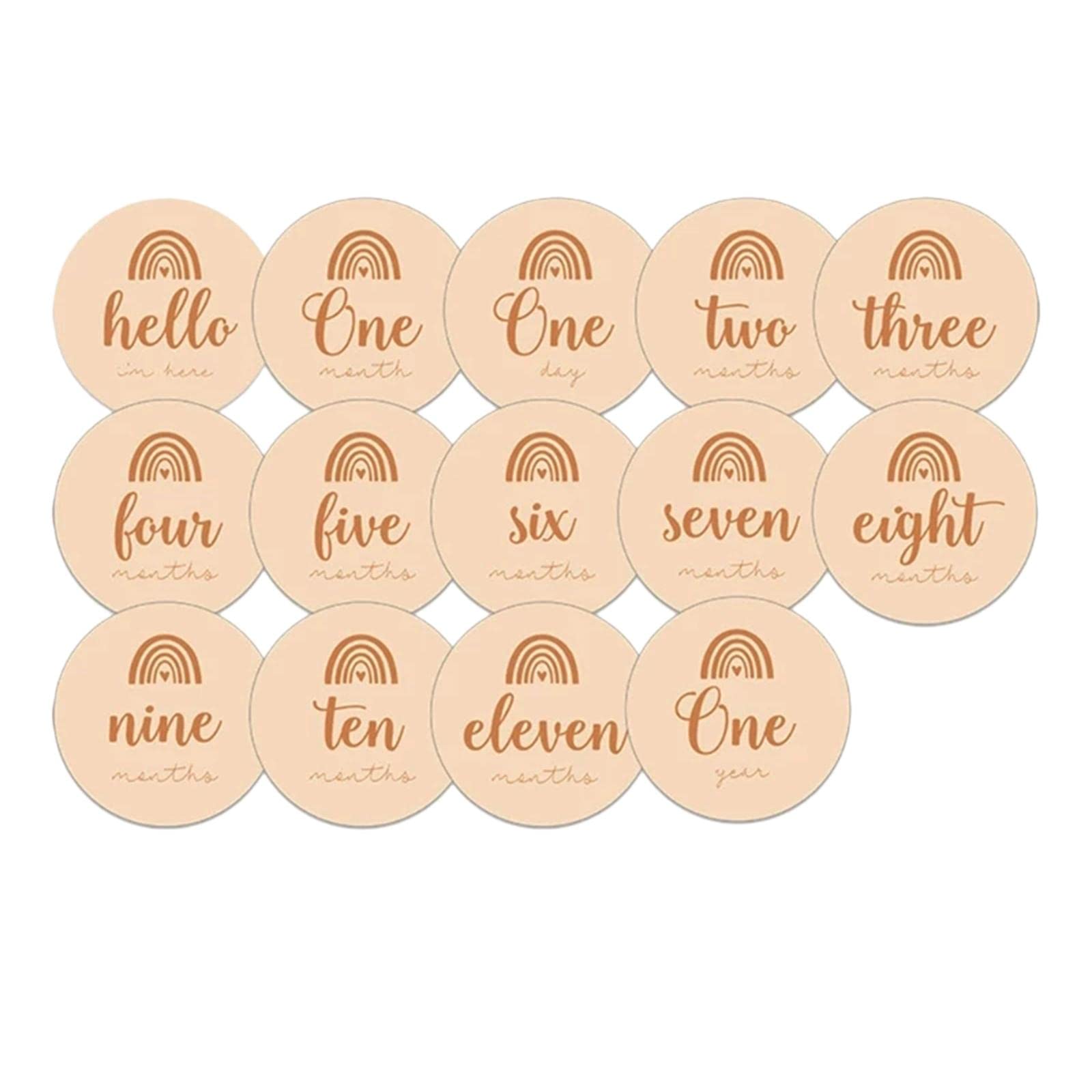5 Set 14 Stück Meilensteinkarten rund Holz für monatliche Aufnahme Disc Türhänger