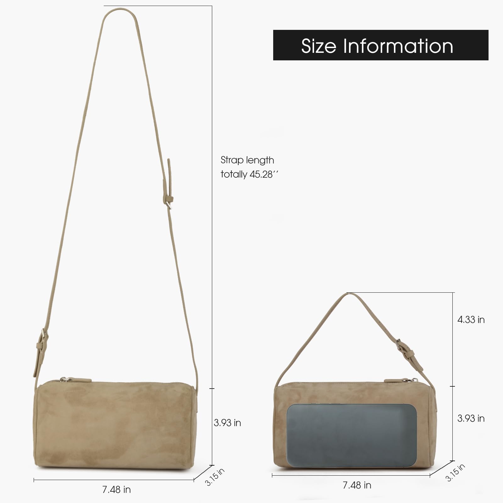 DONNAIN Borsa a mano da donna in vera pelle scamosciata di alta qualità, piccola borsa a tracolla in pelle, elegante pelle scamosciata con cinturino regolabile