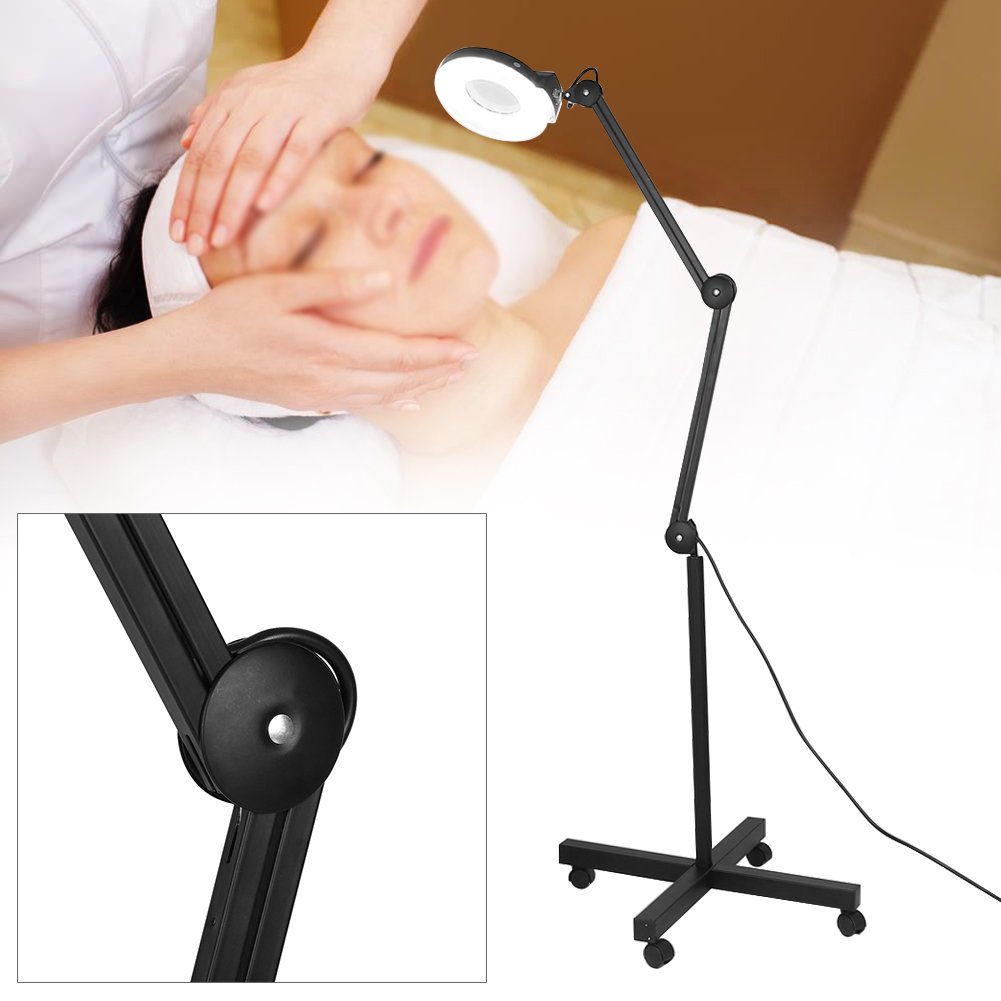 Wakects - Lámpara de trabajo con lupa (5 ledes, 5 dioptrías, base de polea móvil, apta para esteticianas, laboratorios y trabajo de precisión