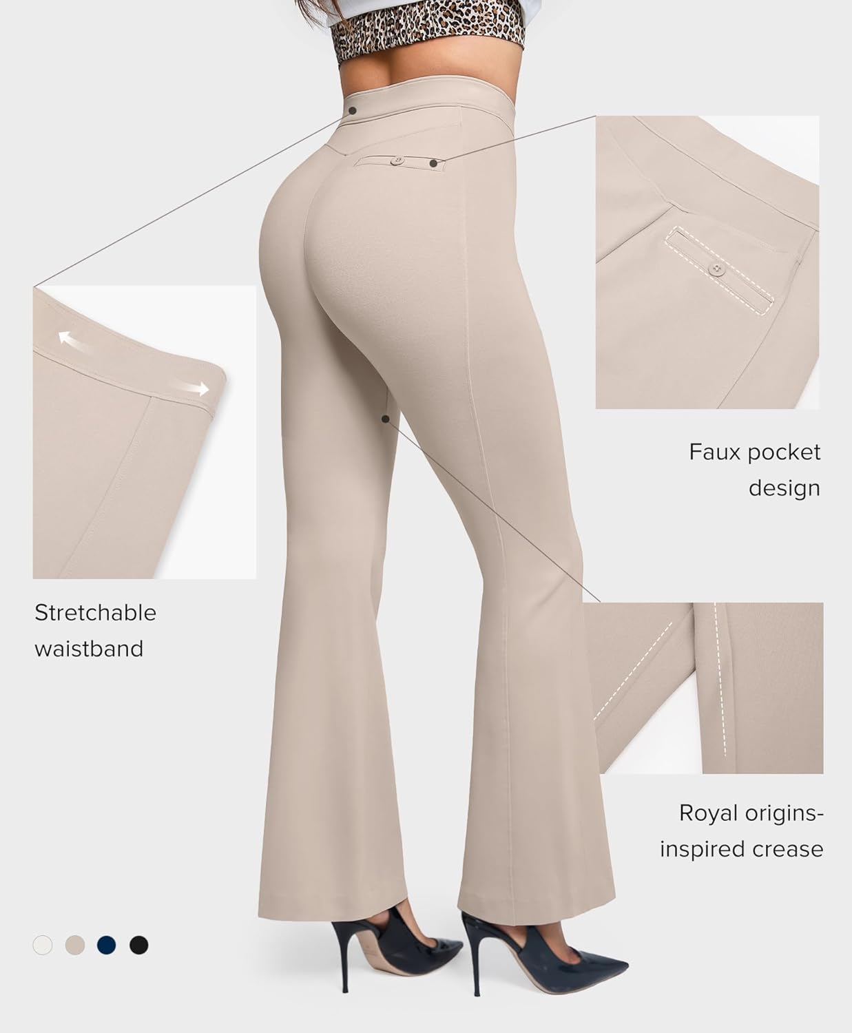 BRXL Dress Pants Women Tummy Control High Waisted Pull On Comfy Work Pants Business Casual Slimming Flare Slacks - Image 5