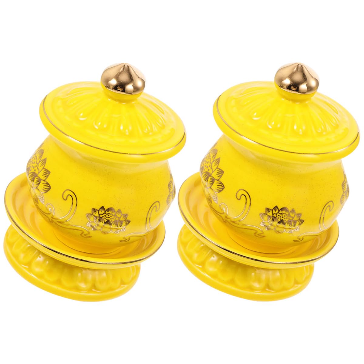 Bol rituel en céramique en forme de lotus jaune pour décoration et offrandes d'autel