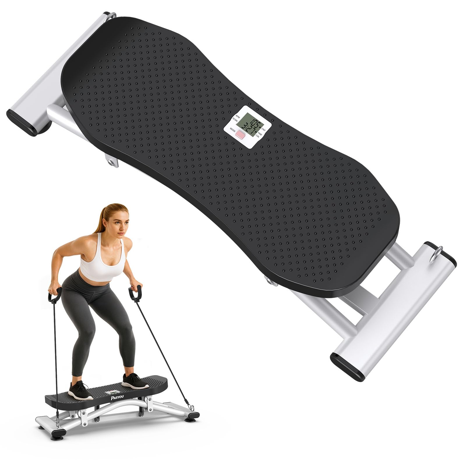 PASYOU Tabla de Equilibrio Simulador de Esquí, Tabla oscilante con Bandas de Resistencia, Entrenador portátil de Equilibrio Wiggle con Monitor LCD, Capacidad de 136 kg, Ejercicio Completo