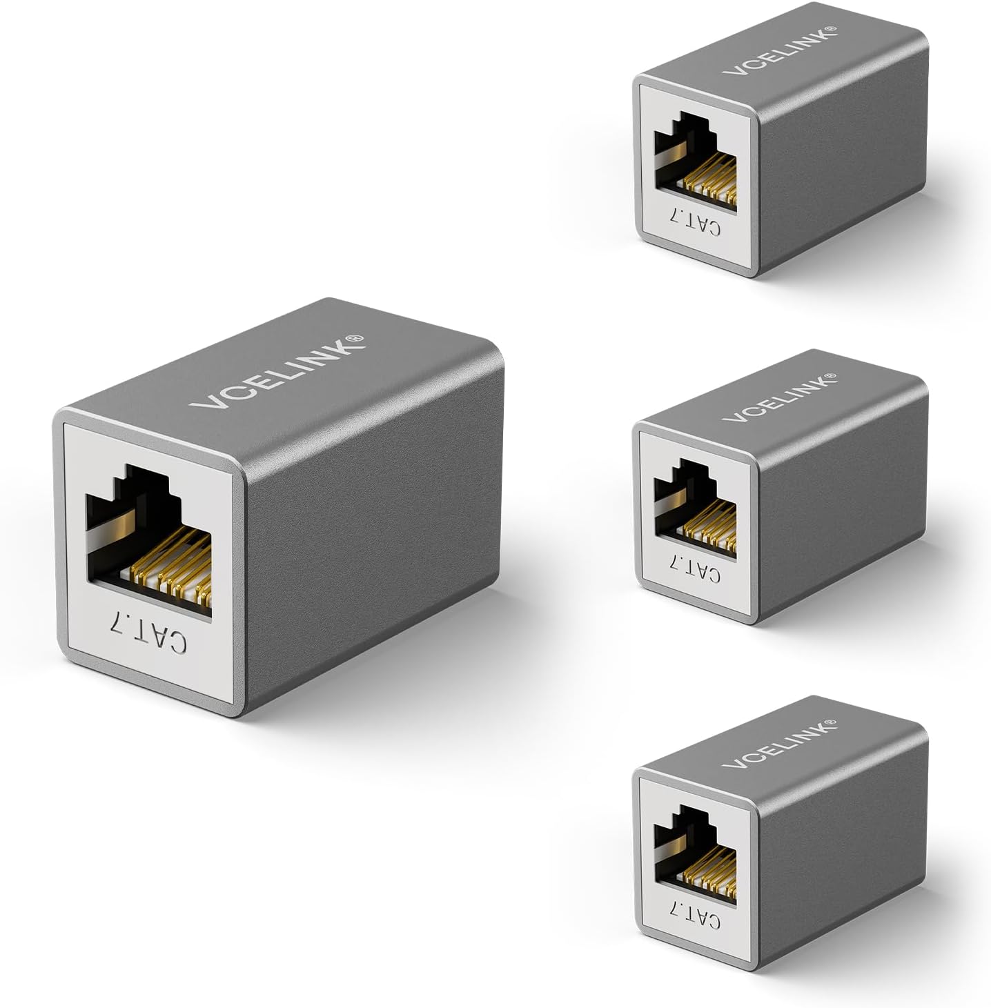 VCELINK Cat7 Ethernet Coupler Female to Female, Shielded RJ45 Coupler PoE Cable Extender for Cat7/Cat6a/Cat6/Cat5e Network Cable, RJ45 Inline Coupler Silver Grey 2-Pack