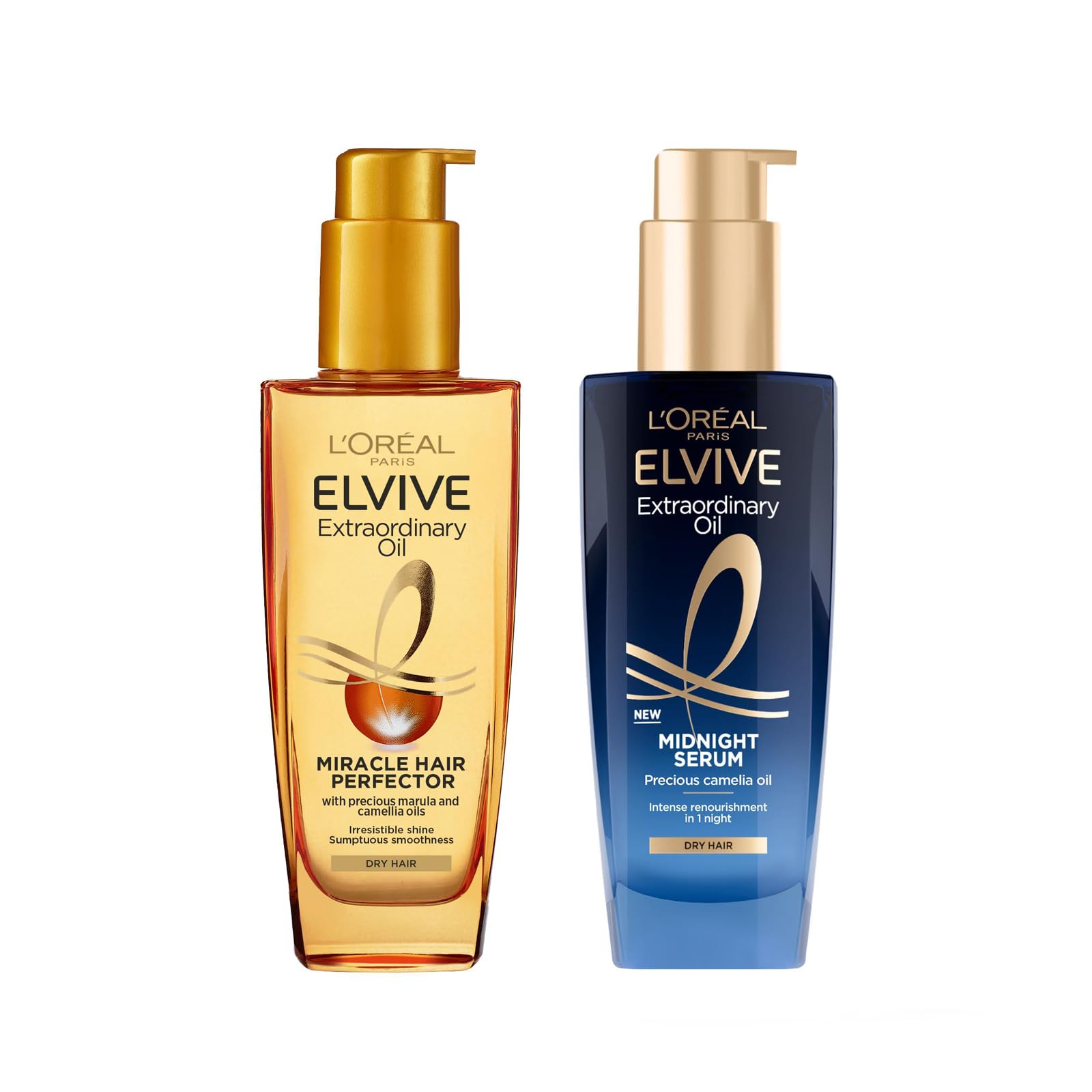 L’Oréal Paris Elvive Extraordinary Oil Nourished Hair Treatment Set, Ultimate Day & Night Routine for Dry Hair Bundle 2 x 100ml