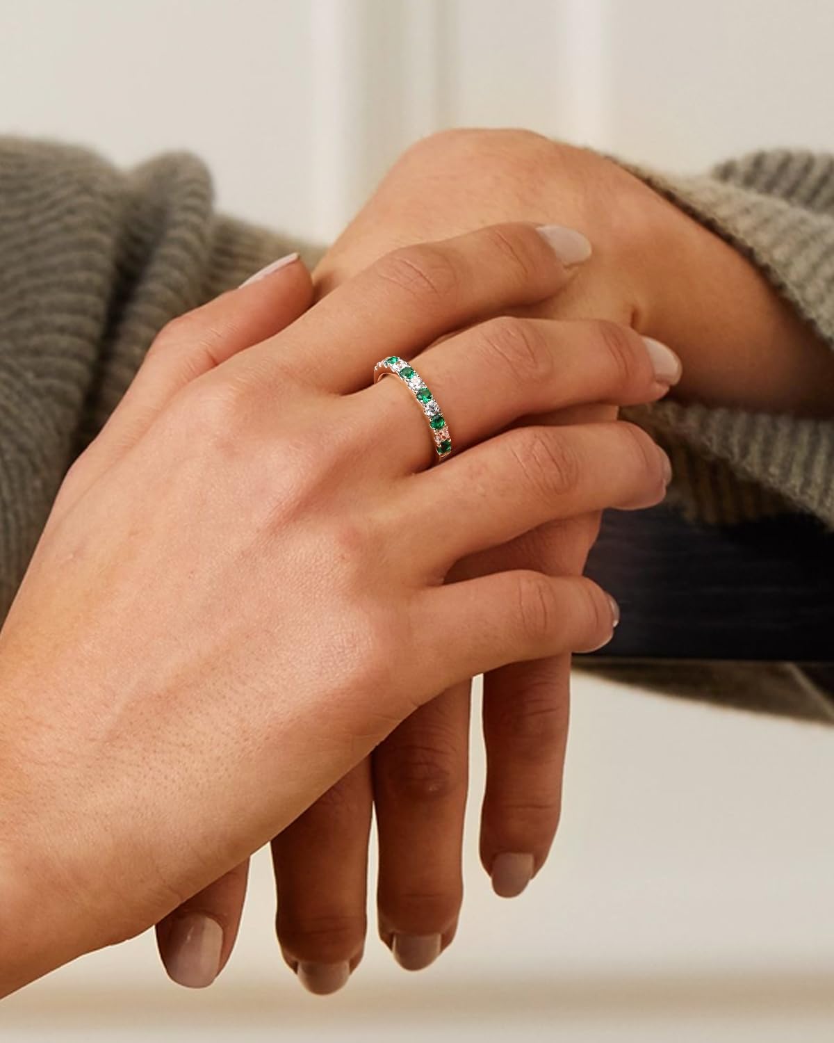 Created Ruby/Sapphire/Emerald Stackable Rings for Women 14K Gold Plated/ 925 Sterling Silver 2.2mm Wedding Band Ring (with Gift Box)