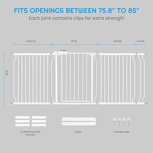 Miniatura 2 de Puerta de bebé extra ancha para escaleras con puerta, 30 pulgadas de alto 75.8-85 pulgadas de ancho, fácil de instalar para interiores, puerta de