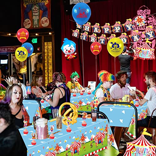 Carnival Birthday Party Decorations, Includes Circus Happy Birthday Banner, Circus Balloons, Tablecloth, Cupcake Toppers, Circus Carnival Party Supplies For Kids Boys Girls Carnival Theme Party #TOP6