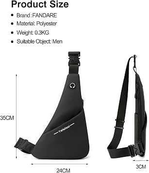 FANDARE Ultra-light Sling Chest Bag One Shoulder Bag Double-sided Crossbody Backpack Men with Earphone Hole for Outdoor Travel Work Hiking Running Indoor Activities Daypacks Black