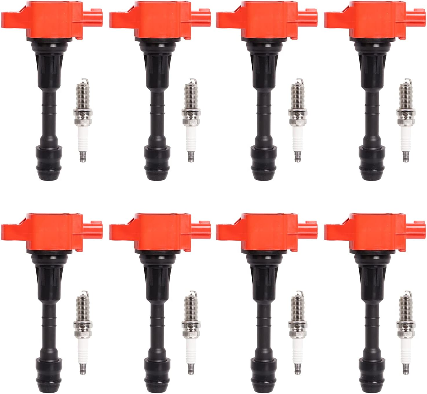 ENA Set of 8 Red Ignition Coil Pack with Spark Plugs Compatible with Infiniti Nissan 2007-2015 Armada, 2012-2017 NV2500 NV3500, 2008-2012 Pathfinder, 08-15 TITAN, 07-2010 QX56 5.6L V8 Fits for UF551