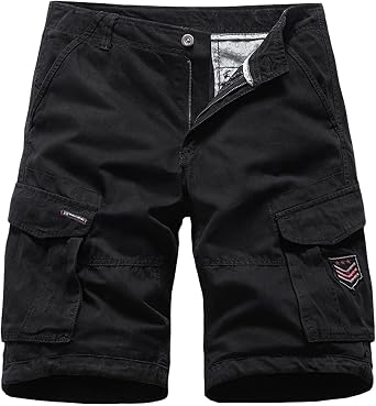 Male Casual Multi Straight Solid Color Outdoor Overalls Trousers Shorts Button Pocket Cargo Pants with Memory