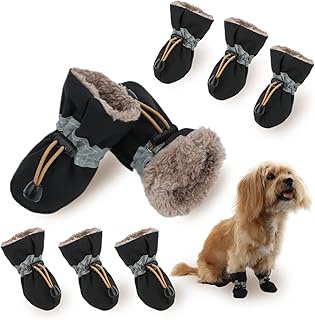 LUZGAT Dog Boots Paw Protectors,Small Dog Winter Boots Shoes,with Anti-Slip Sole and Plush for Warm Snow Outdoor Walking,Pack of 8(Black+Black.Size 5)