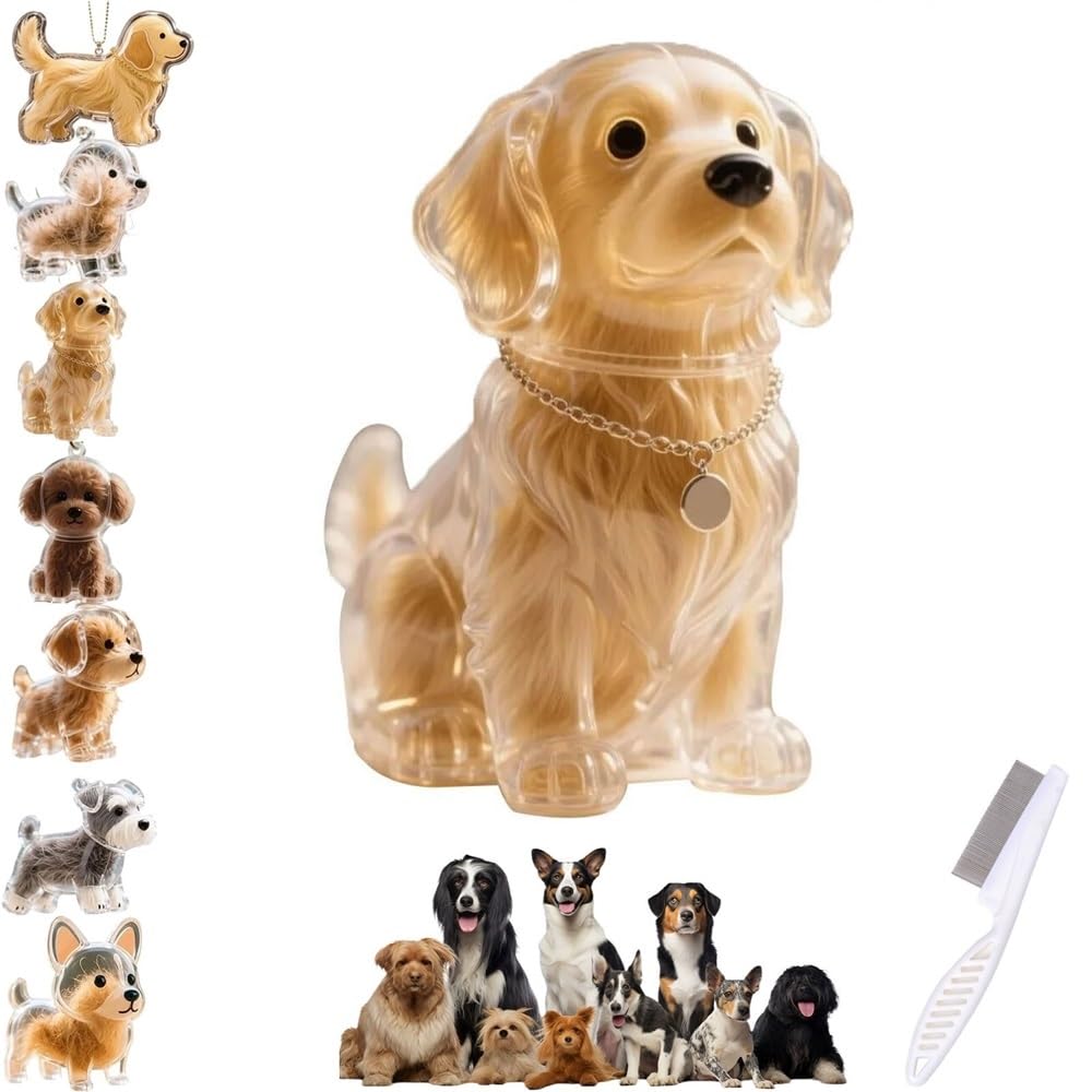 MGHN Dog Hair Collector Keychain Charm Memorial Storage Box, Transparent Pet Hair Memorial Keepsake, Cute Pet Lovers Memorial Gift, Dog Hair Holder Accessory(Style-A)