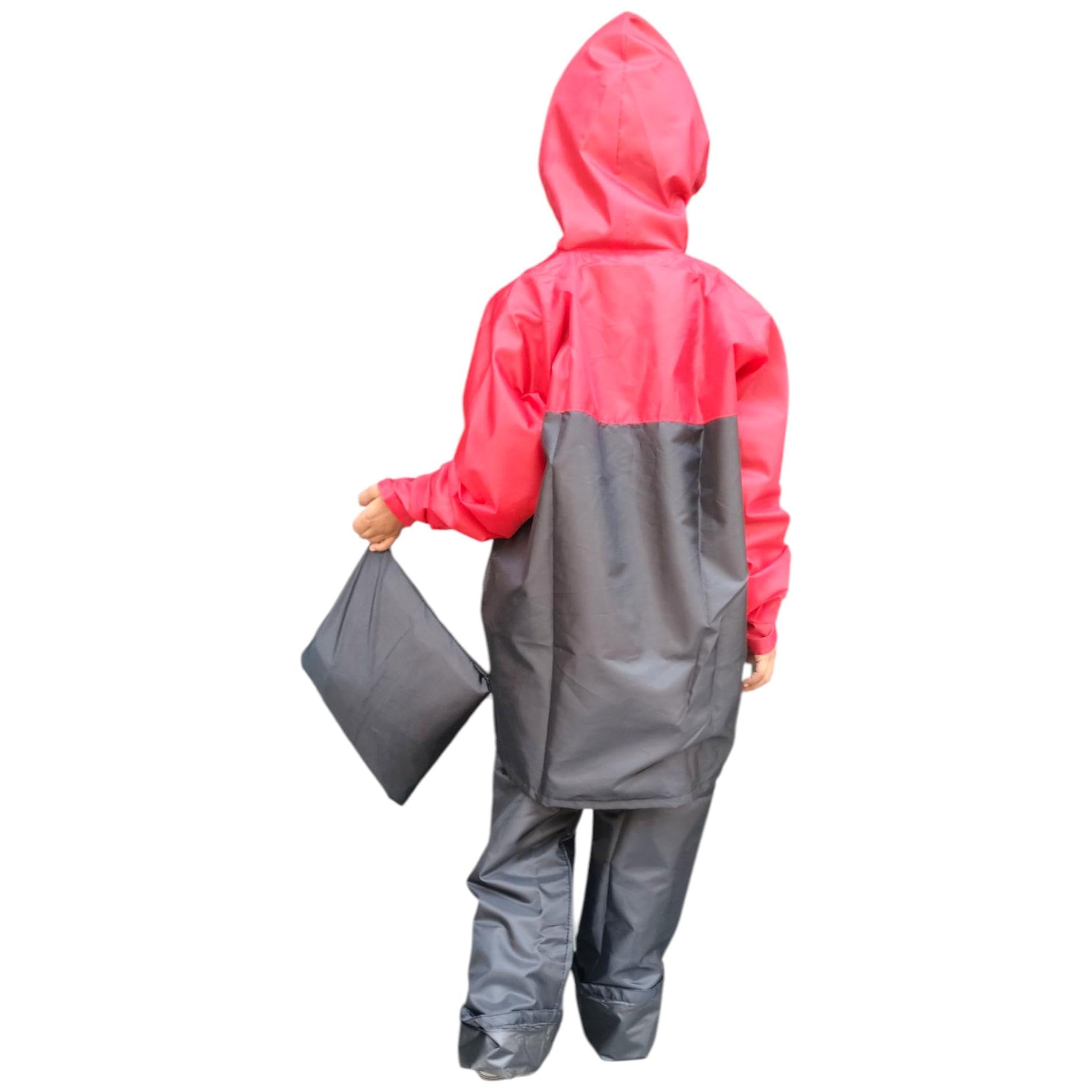 D8211K Boy's & Girl's Lightweight Waterproof Raincoat/Rainsuit with Hood, Pockets & Carry Bag (6-7 Years, Red & Black, S)