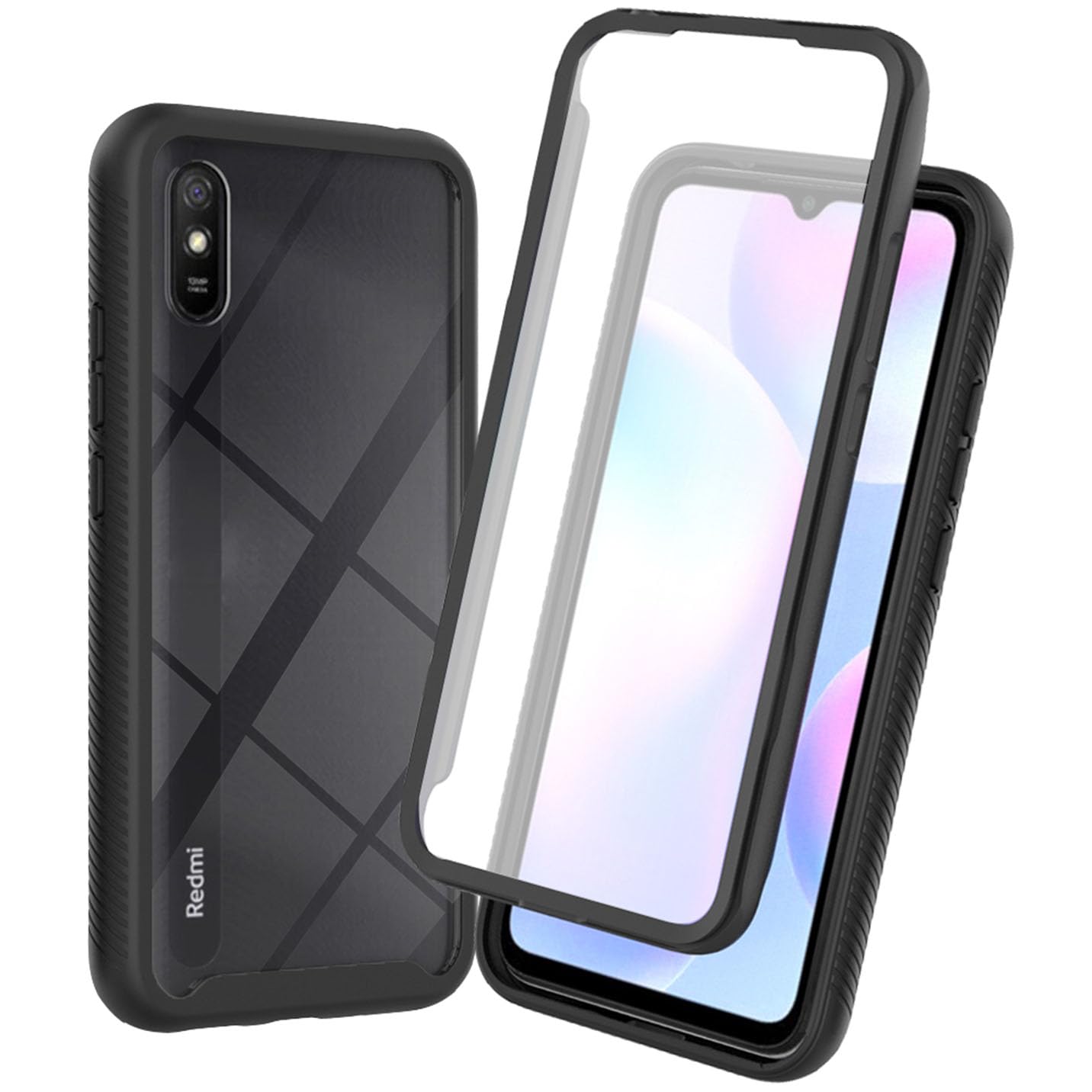 LXHGrwoH Cover per Xiaomi Redmi 9AT / Xiaomi Redmi 9A, Custodia 2in1 Dual Layer Ibrida [360°] Full Body Antiurto Protettiva [Silicone TPU Fronte] e [Rigida Plastica Back] caso, [Transparente