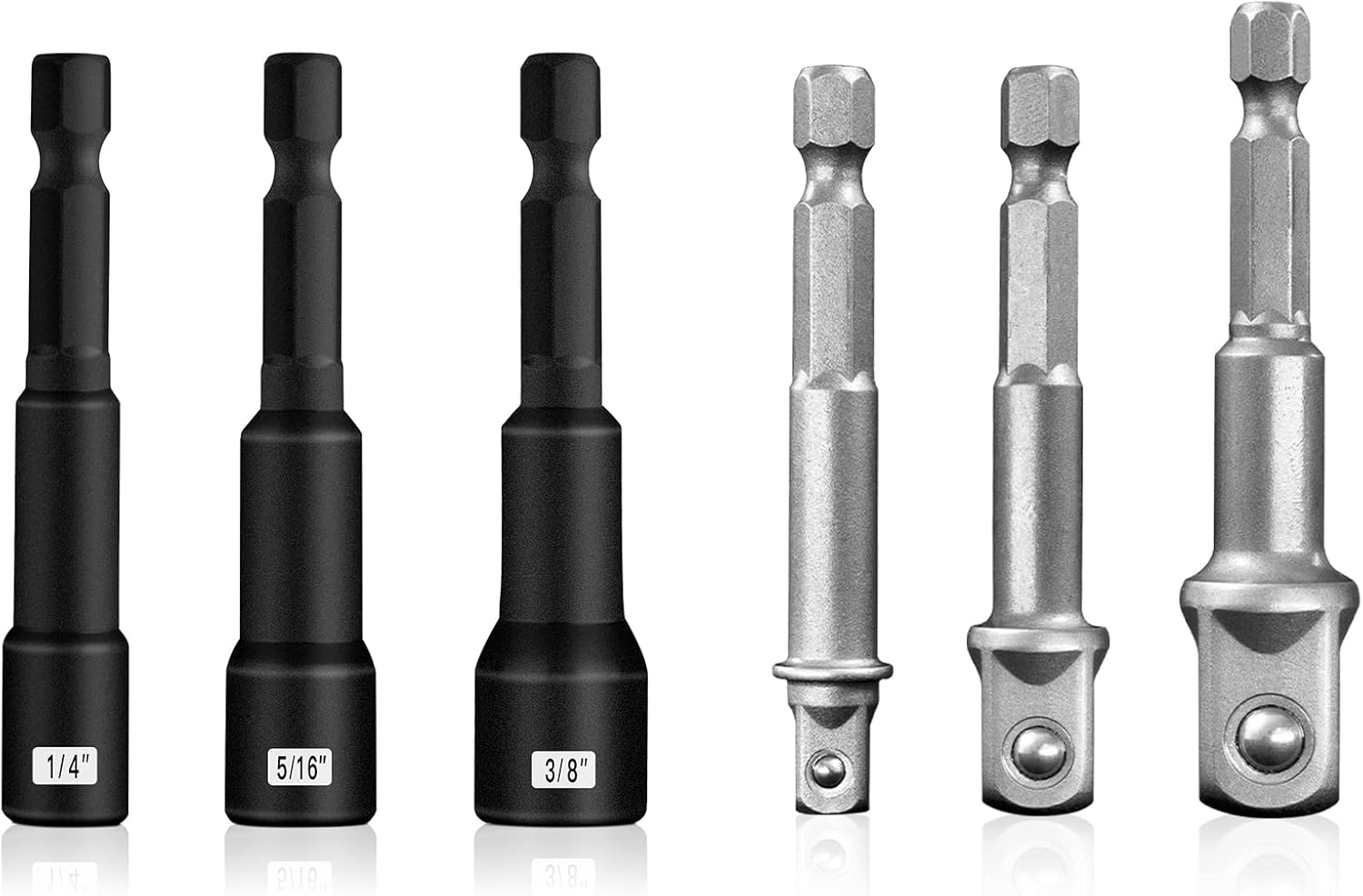 BOEN 6 Piece Set, SAE 1/4" Drive Impact Grade Socket Adapter Set with Bit Holder, Magnetic Nut Driver Set, Cr-V Steel