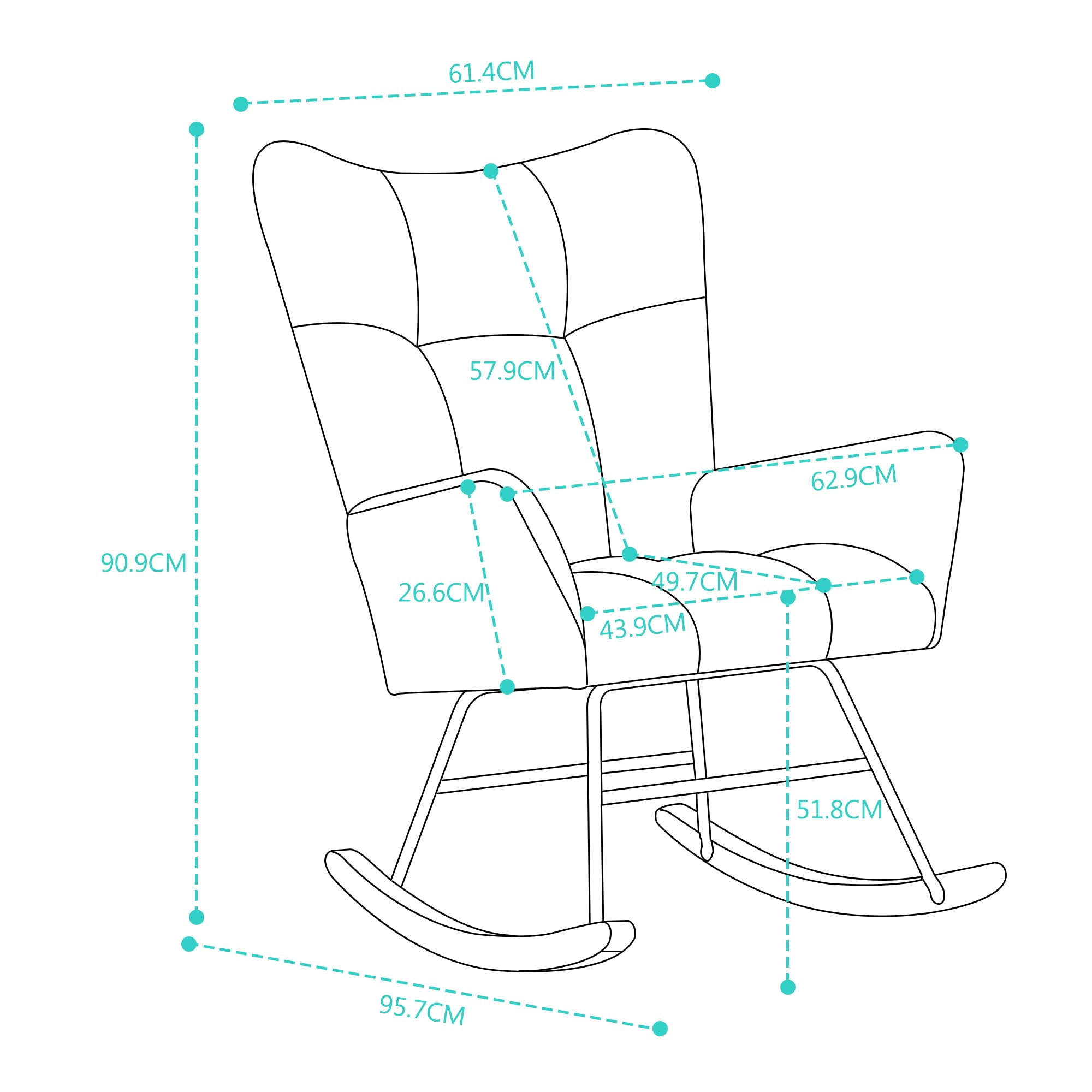 Mecedora, mecedora, sillón de lectura, sillón con respaldo alto y reposabrazos, de terciopelo de peluche, para salón, dormitorio y patios, 95 x 53,5 x 91 cm (blanco)