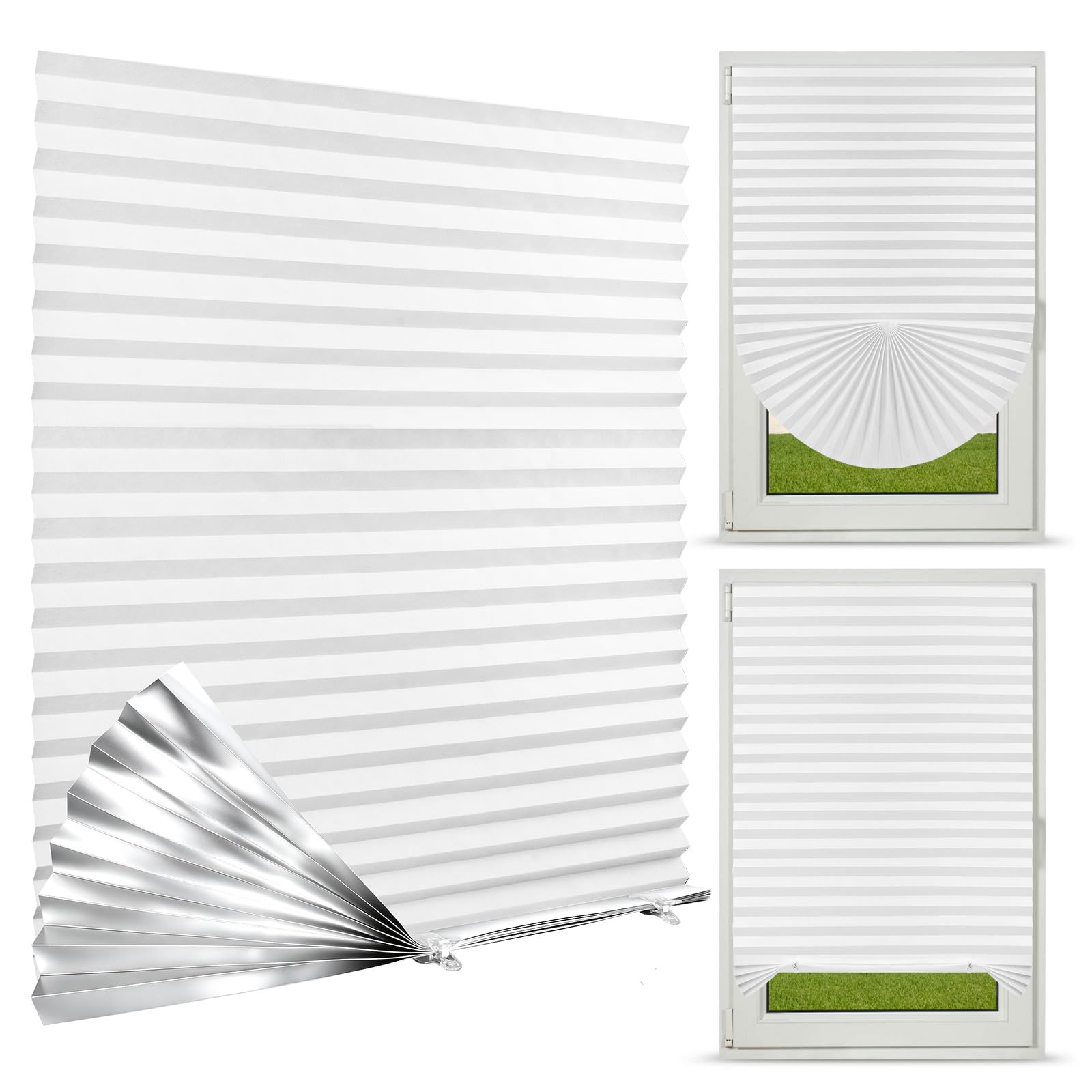 NUTKIT 90*150cm No Drill Temporary Blinds,90% Blackout Pleated Blinds-White — image 1