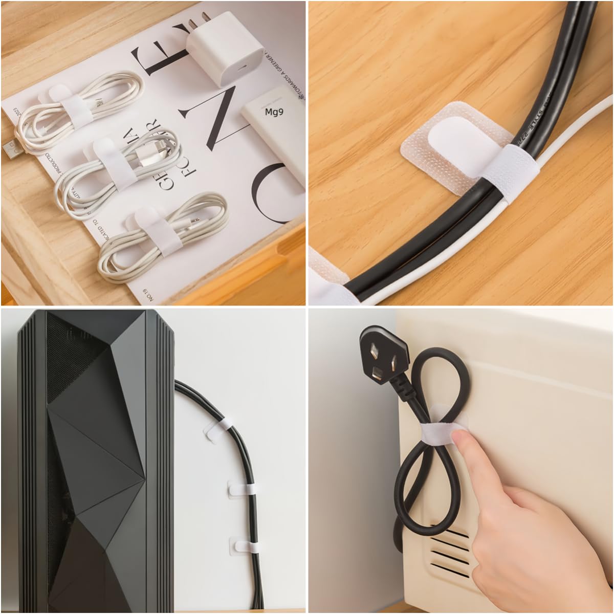 30 Pcs Hook & Loop Cable Ties With 3M Adhesive - Reusable Cable Organizers For Desk