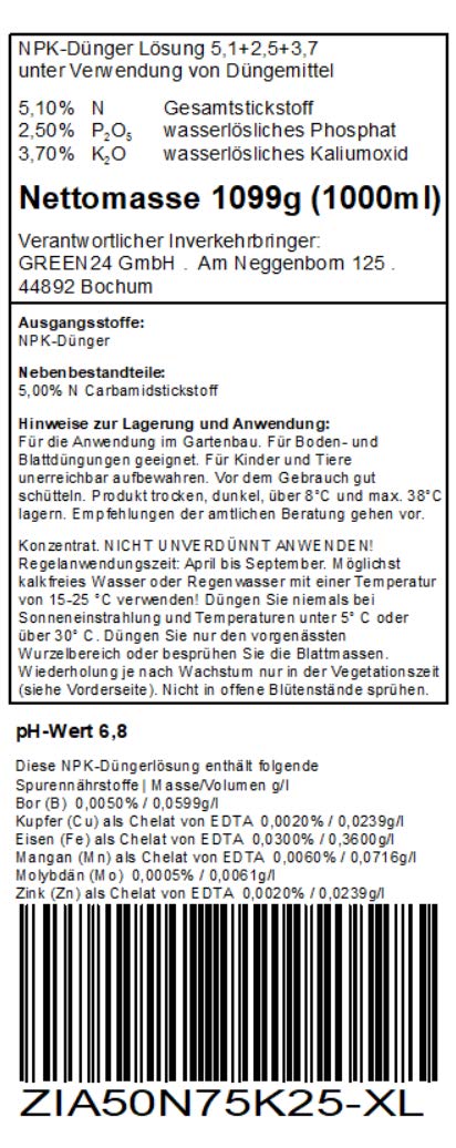 Engrais Agrumes XL 1 L Citrus Engrais, Premium High Tech NPK Engrais Liquide de la Ligne Professionnelle