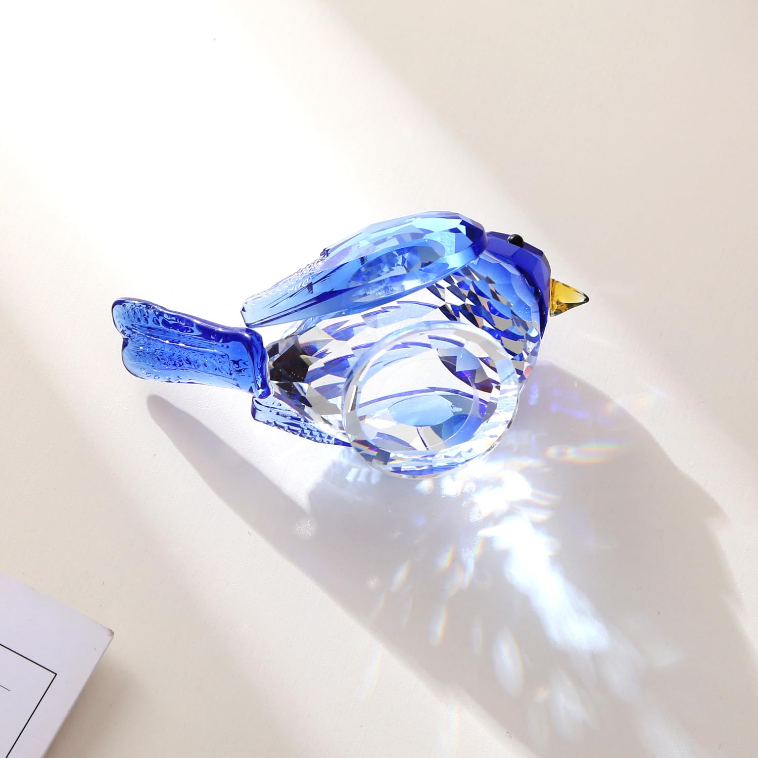Figura de pájaro de cristal, escultura decorativa de cristal, decoración coleccionable para el hogar (azul)