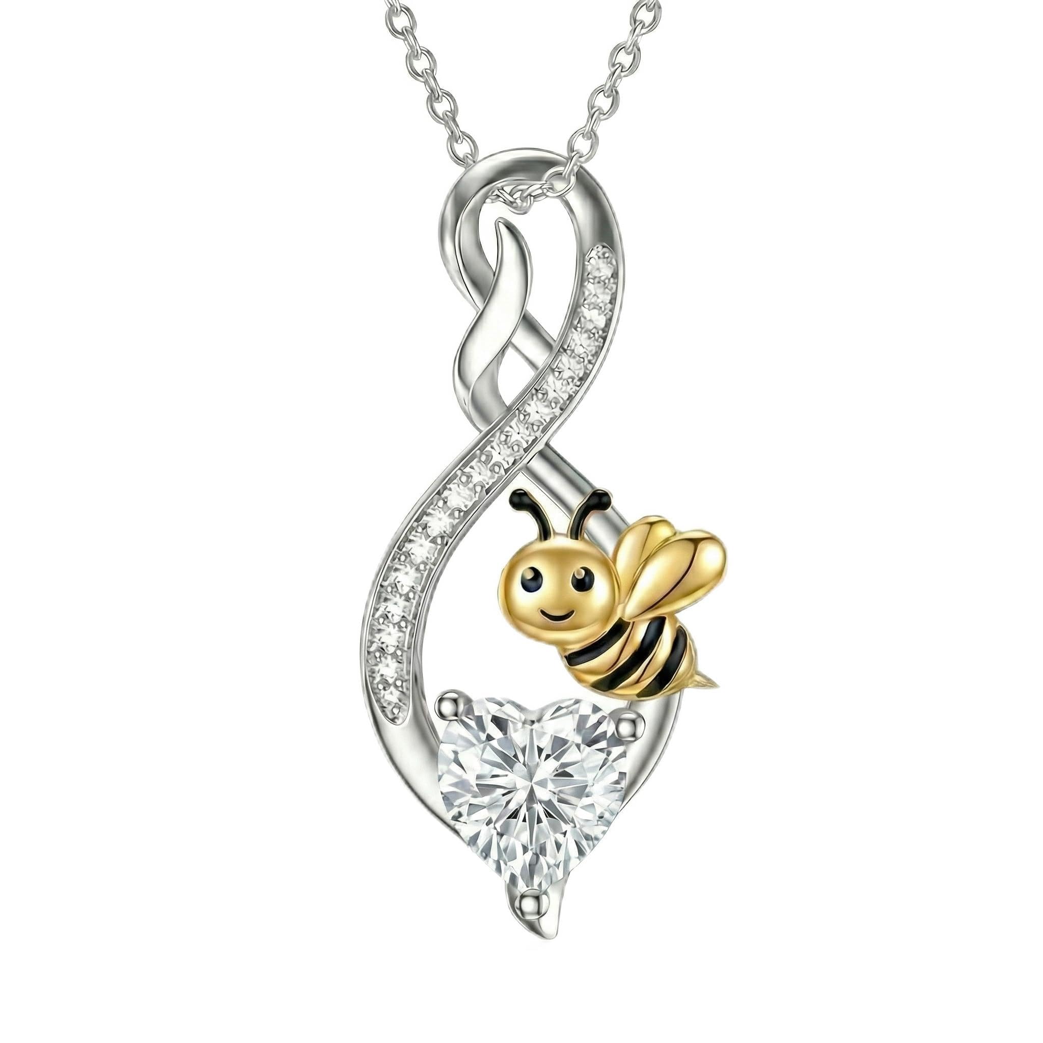 ROMANTICWORK Collier avec pendentif colibri, papillon, abeille et libellule en argent sterling 925, pendentif cœur infini, cadeau de bijoux pour femme pour Noël ou anniversaire