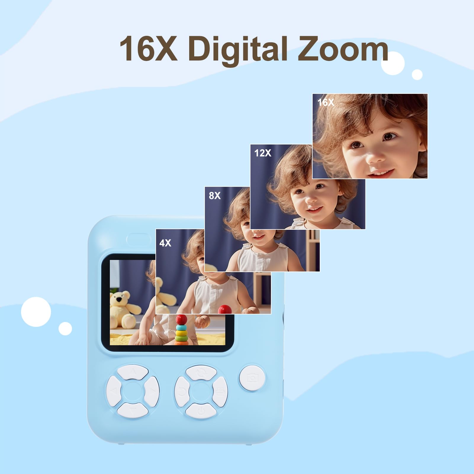 Fotocamera con Stampa Istantanea per Bambini, Divertente e Multifunzionale, Cattura Video 1080P per Bambini Dai 3 Anni in su Blu con Scheda da 32 GB e 5 Rotoli di Carta (BLUE)