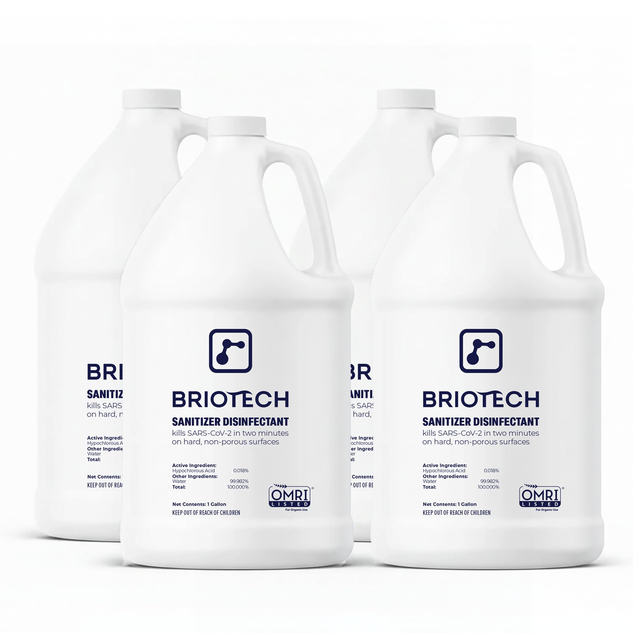 BRIOTECH Sanitizer Disinfectant Hypochlorous, Kill 99.99% of Viruses & Bacteria, Control Mold, Eliminate Odor, Gentle for Nursery & Play Rooms, Food Contact Surface Sanitizer, 1 Gallon Refill (4 Pack)