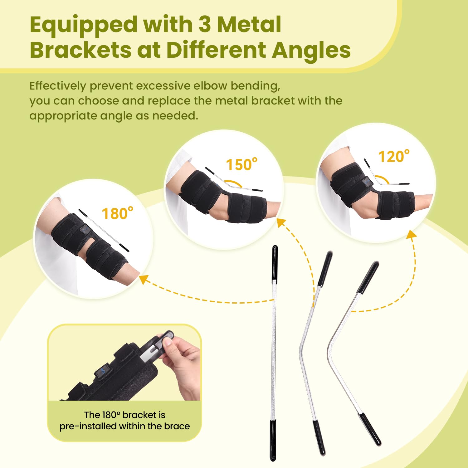Cubital Tunnel Syndrome Elbow Brace Splint for Ulnar Nerve Entrapment, suitable for all day, with 3 interchangeable angle supports - L/XL