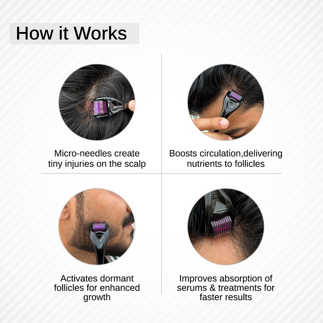 Bare Anatomy Derma Roller pour la pousse des cheveux | 0,25 mm avec 540 micro-aiguilles en titane | Stimule les follicules pileux et améliore la circulation du cuir chevelu