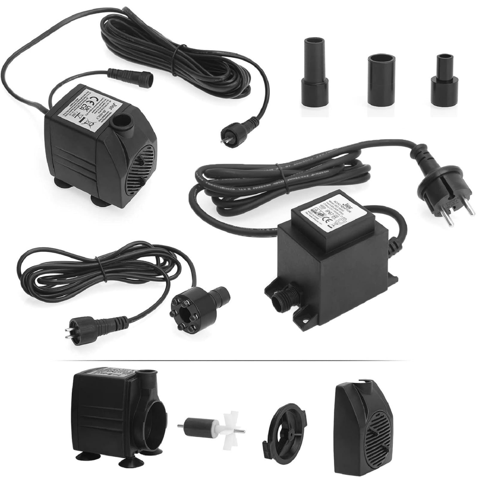 Bomba de Agua Sumergible, Bomba de Fuente 12V AC 600L/H con Cable 10m y Led Luminoso para Acuario, Cuenca, Brunnen, Estanque, Fuente, Jardín