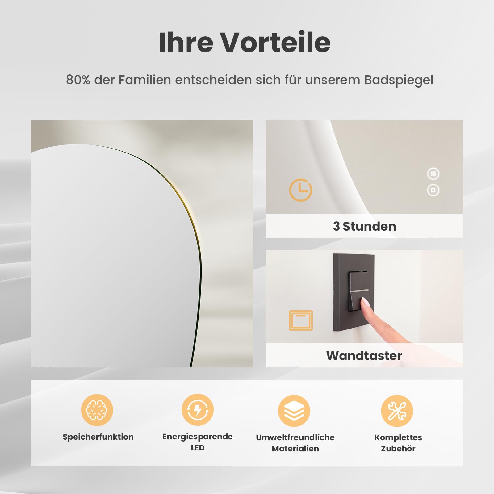 EMKE Led-badkamerspiegel met verlichting, 120 x 60 cm