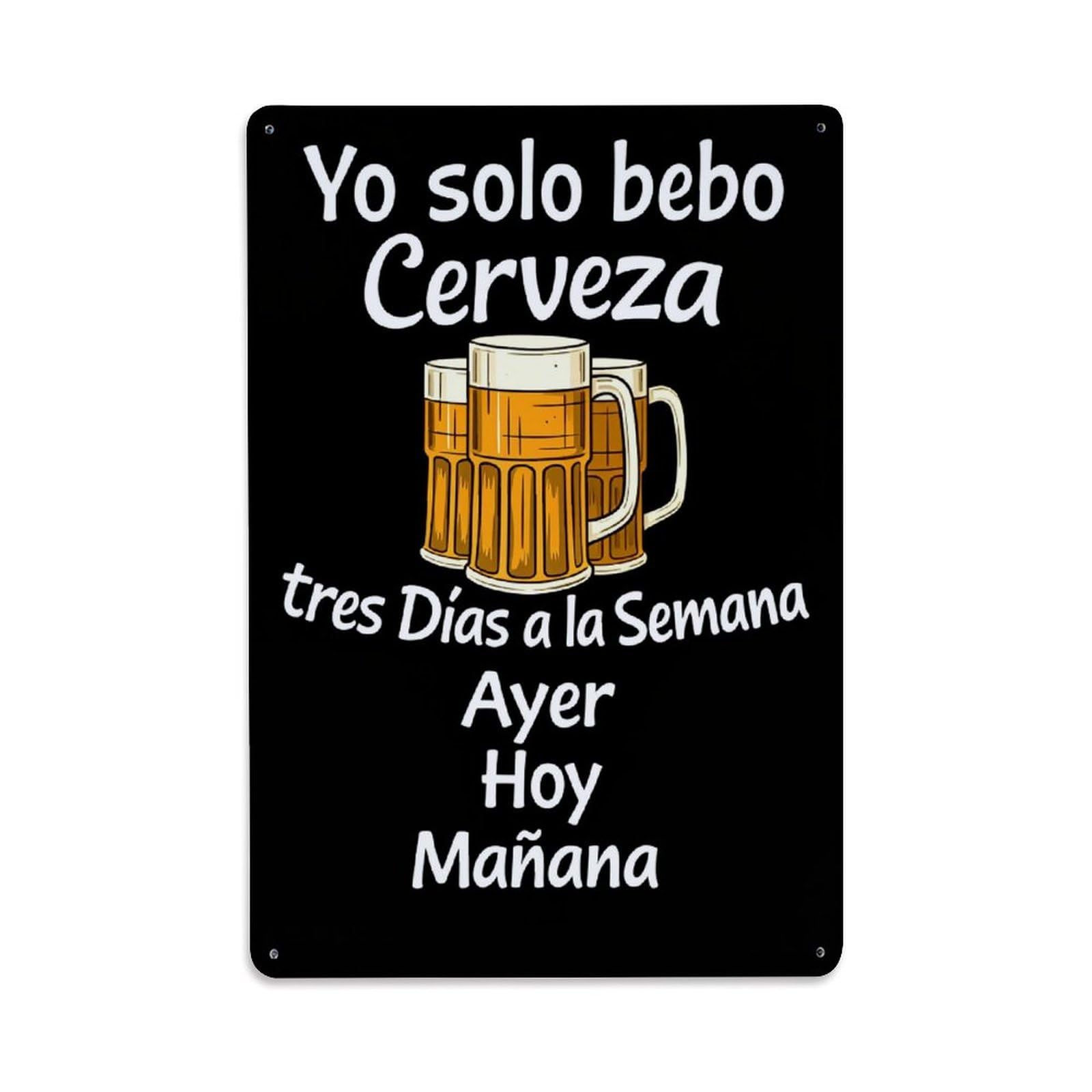 Enderetf Vintage Beer Mugs Humor Spanish Text Tin Sign Metal Poster, Home Bar Garage Man Cave Cafe Indoor & Outdoor Wall Decoration 8X12inches