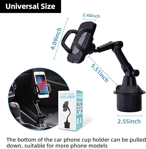 Miniatura 2 de Kewucn Soporte de teléfono para automóvil, altura ajustable de cuello de cisne 360 grados, soporte giratorio para teléfono celular, con soporte de