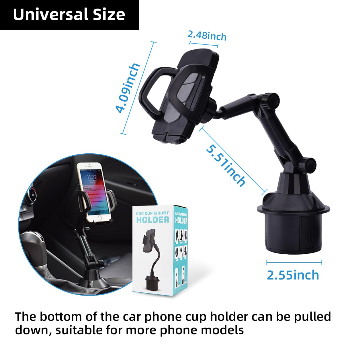 Universal Car Cup Holder Phone Mount - 360° Rotatable Adjustable Cradle For Smartphones