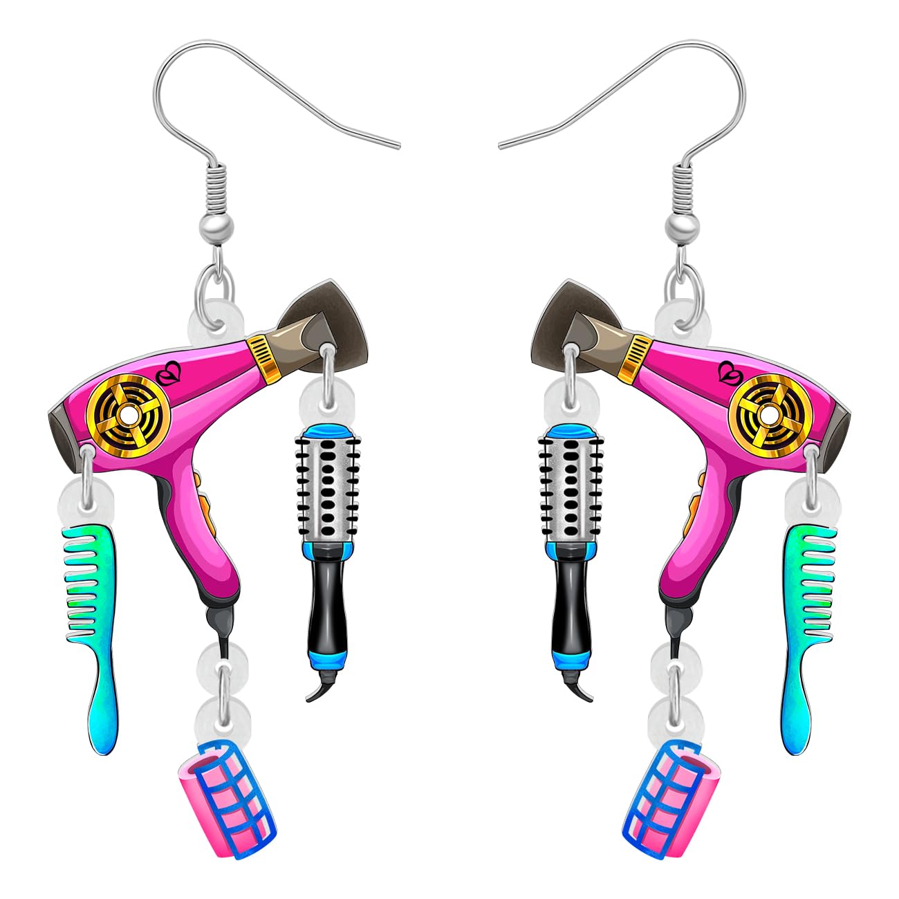 DALANE Valentines Day Makeup Dangle Earrings Gifts for Women Girls Acrylic Cute Creative Cosmetic Hypoallergenic Beauticians Jewellery for Her Decor (Hairdrier)
