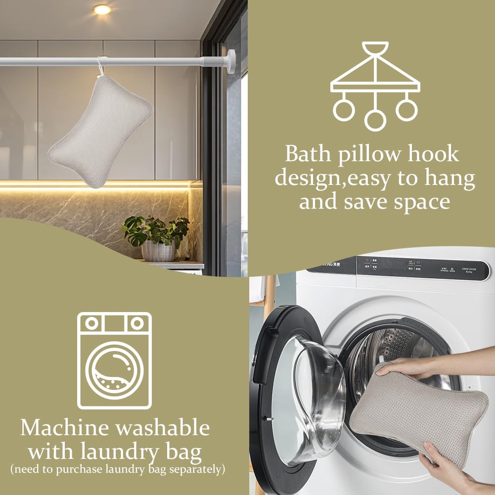 Almohada de Baño, 2PCS Juego de Almohada de Baño de Lujo y Pelota de Baño, Almohada Ergonómica de Malla para Bañera de Hidromasaje, Antideslizante para Cabeza, Cuello y Espalda, A
