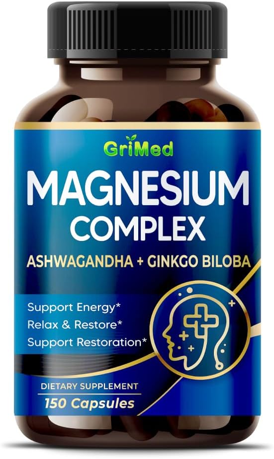 Magnesium Complex 8,600mg - x8 Power with Ashwagandha + Ginkgo Biloba - Relax & Restore, Restful Sleep (150 Count (Pack of 1))