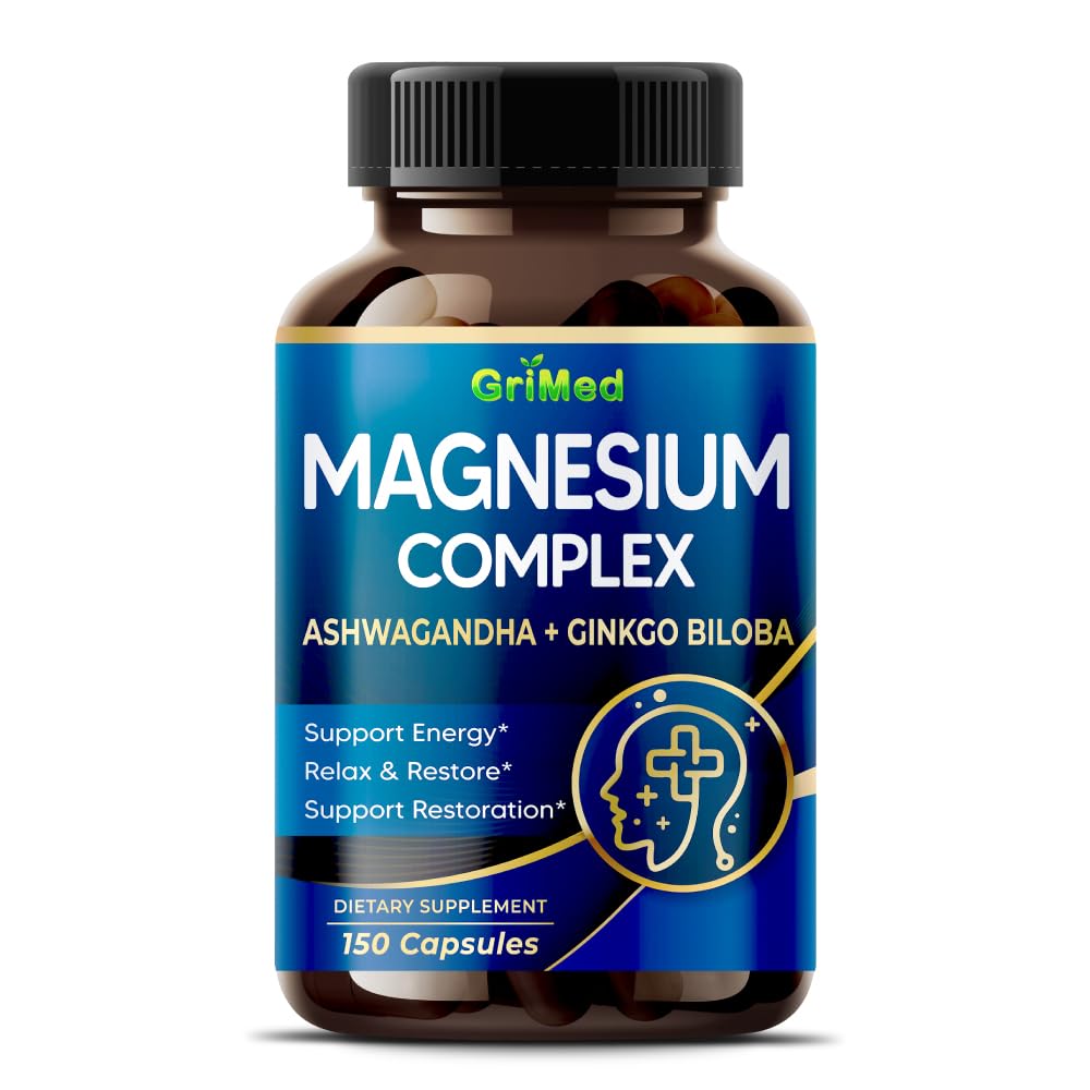 Magnesium Complex 8,600mg - x8 Power with Ashwagandha + Ginkgo Biloba - Relax & Restore, Restful Sleep (150 Count (Pack of 1))