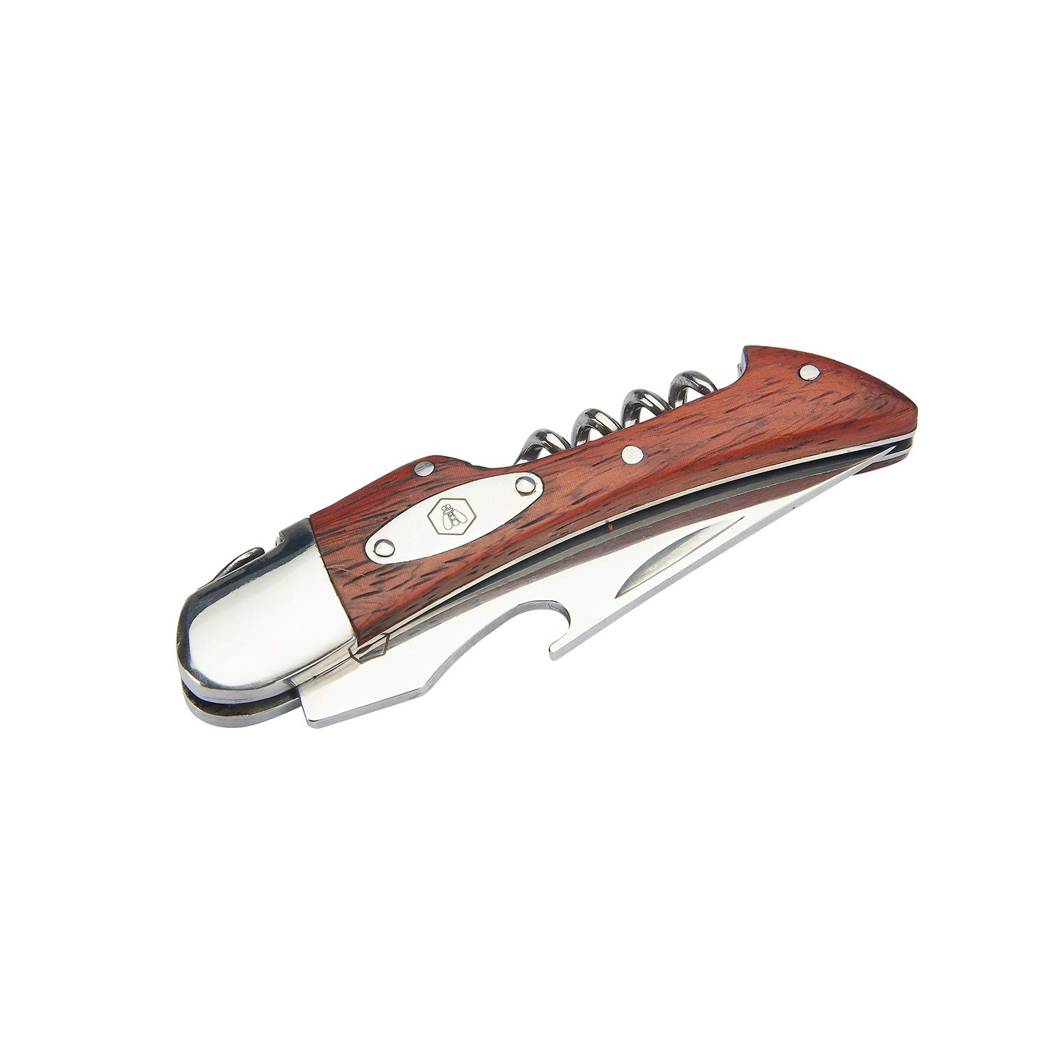 Laguiole Klappmesser mit 3 Funktionen - Messer - Flaschenöffner - Korkenzieher - Rosenholz - Schöne Geschenkbox, Mehrfabrig