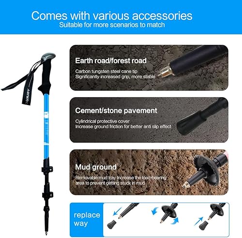 Miniatura 4 de Bastones de senderismo para senderismo, paquete de 2 unidades, antideslizantes, ajustables, plegables para senderismo o caminar, palos de aluminio