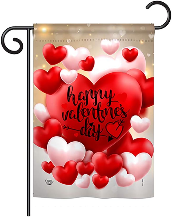 Pop Hearts Valentines Day Garden House Flags Set Springtime Valentine Happy Heart Couple Romantic February Holiday Love Small Decorative Gift Yard Banner Made In USA 28 X 40