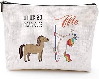 80th Birthday Gifts for Women - 1943 Birthday Gifts for Women, 80 Years Old Birthday Gifts Makeup Bag for Mom, Wife, Friend, Sister, Her, Colleague, Coworker(Makeup bag-80th Unicorn)